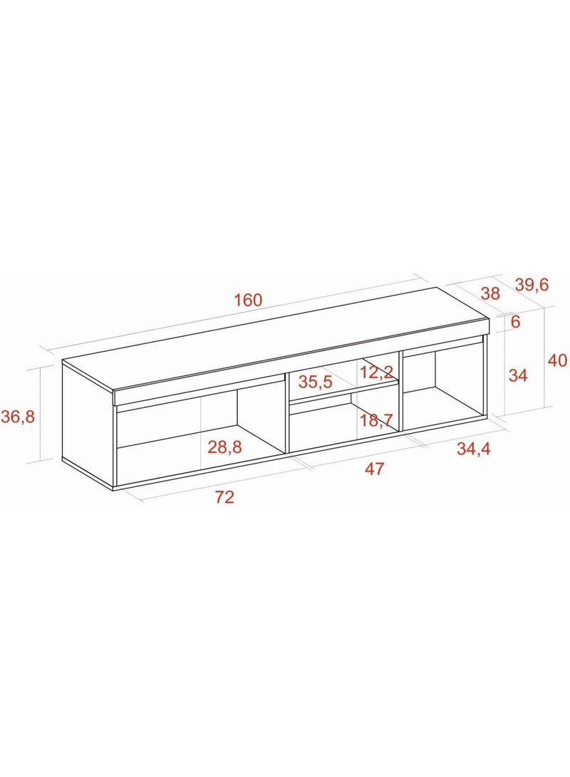 Skraut Home | TV Stand Natural Model | Oak Color/Black | Living Room | TV Stand with Shelves and Storage Cabinets | 160 x 40 x 39.6cm (Naturale 160) - Image 3